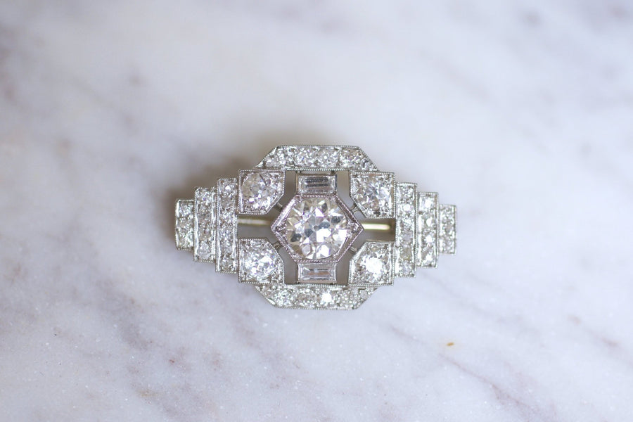 Art Deco gold, platinum, and diamond plate brooch - Galerie Pénélope