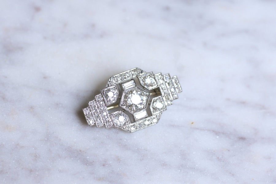 Art Deco gold, platinum, and diamond plate brooch - Galerie Pénélope