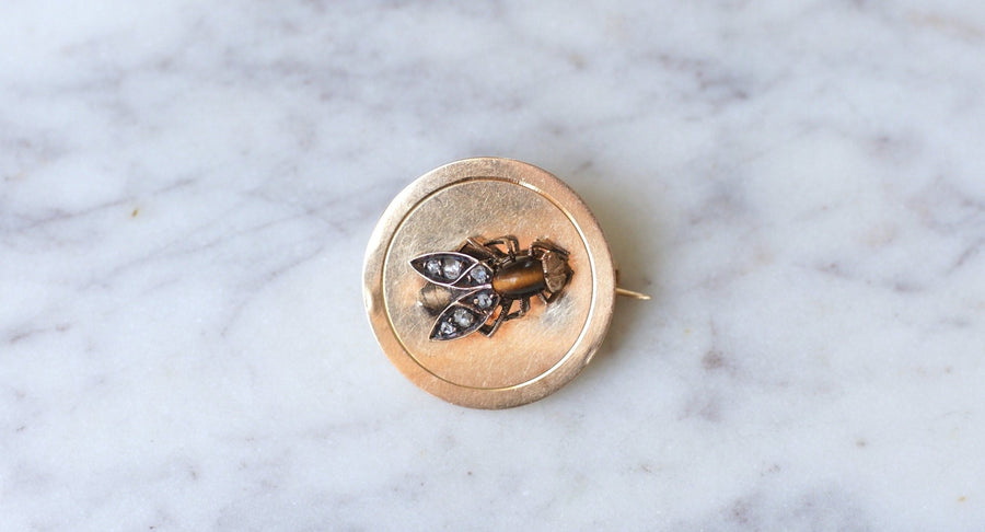 Round bee, tiger eye and diamond brooch - Galerie Pénélope