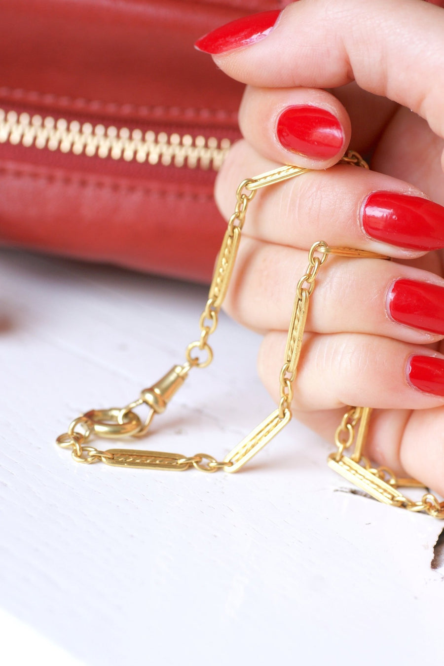 Antique 18Kt yellow gold twisted rod link watch chain - Galerie Pénélope