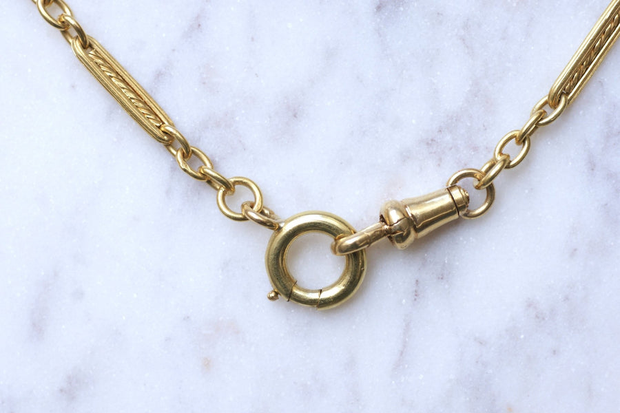 Antique 18Kt yellow gold twisted rod link watch chain - Galerie Pénélope