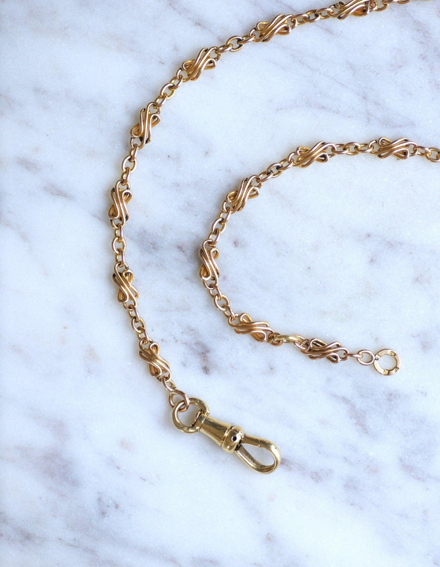 Antique watch chain, twisted link in pink gold - Penelope Gallery
