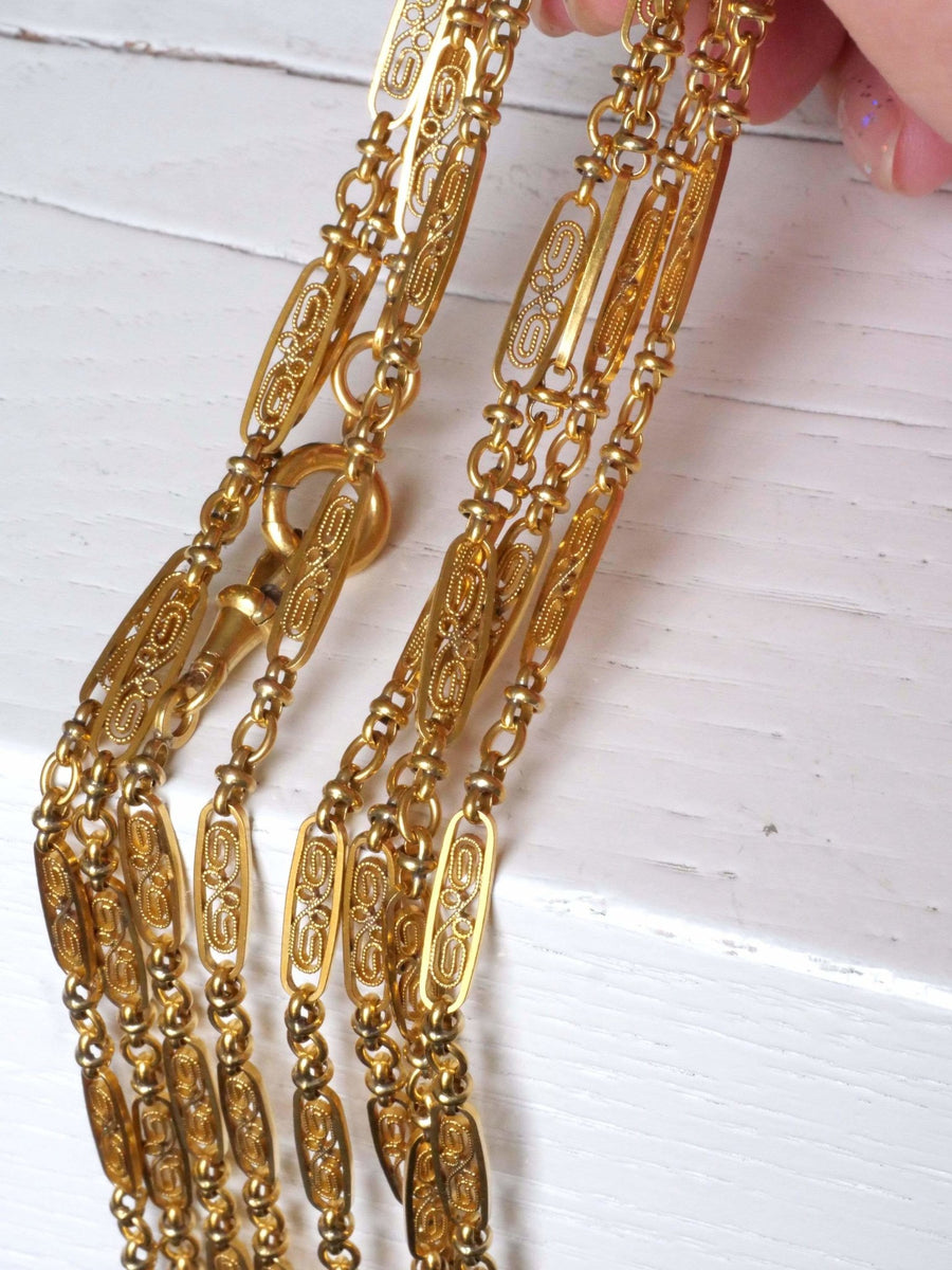 Antique watch chain, gold sautoir - Penelope Gallery