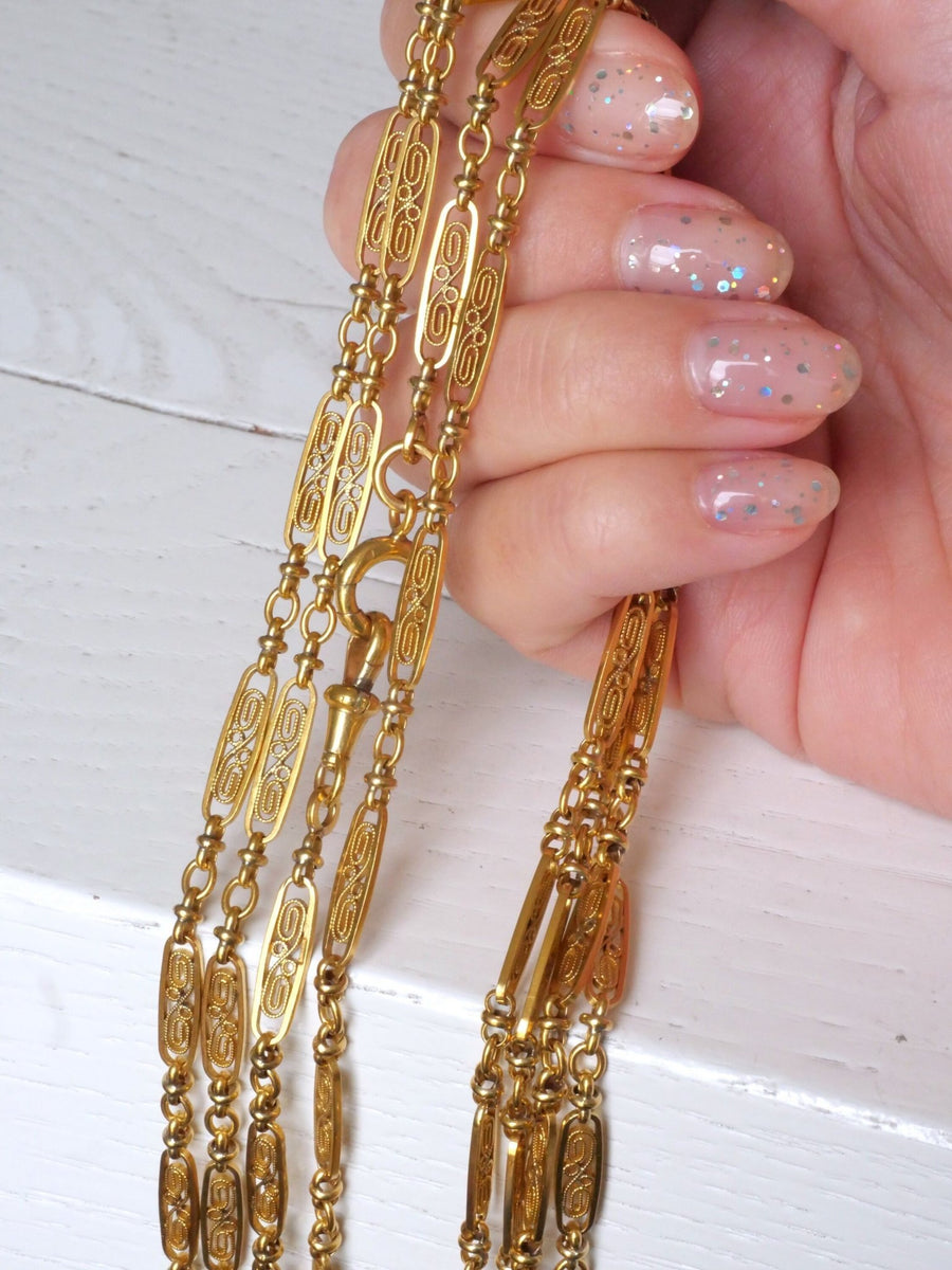 Antique watch chain, gold sautoir - Penelope Gallery