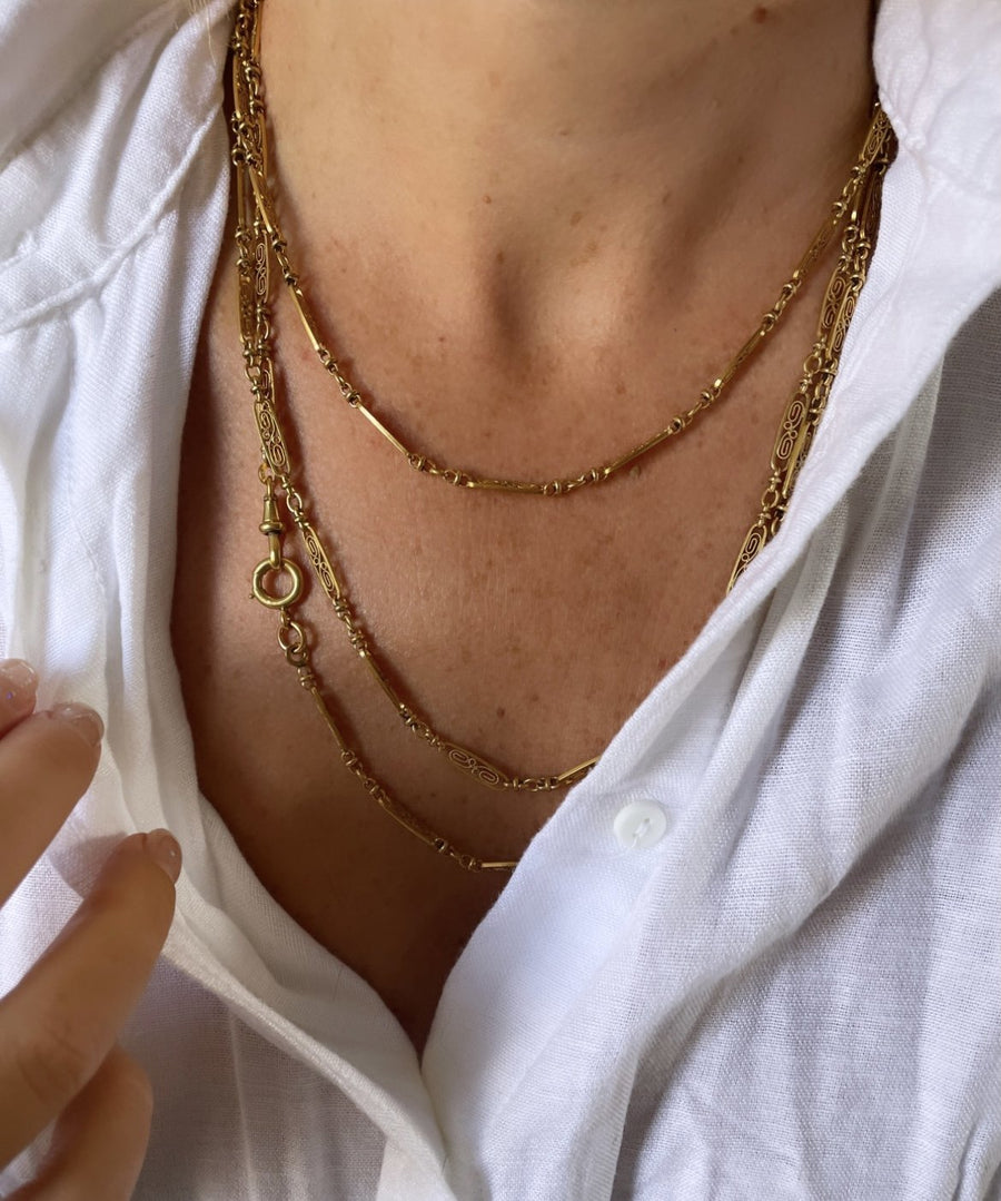 Antique watch chain, gold sautoir - Penelope Gallery