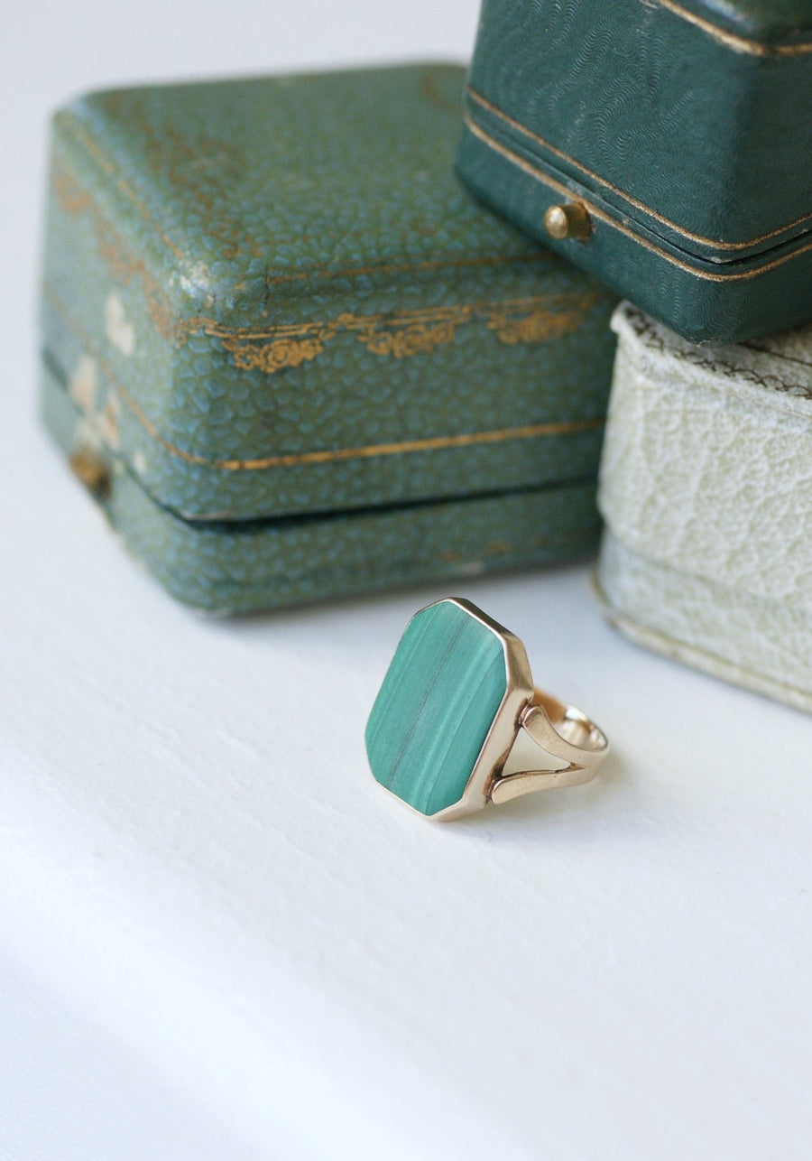 Rose gold and malachite signet ring - Penelope Gallery