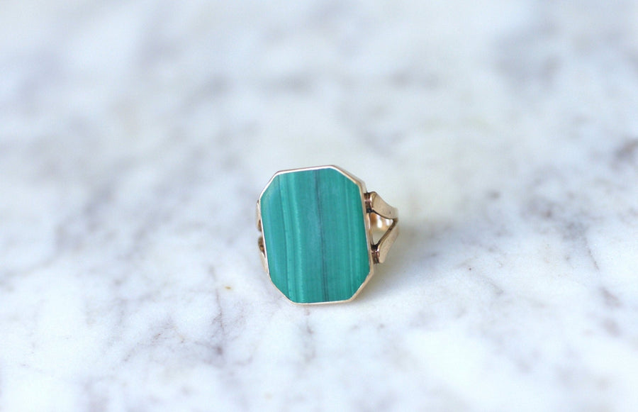 Rose gold and malachite signet ring - Penelope Gallery