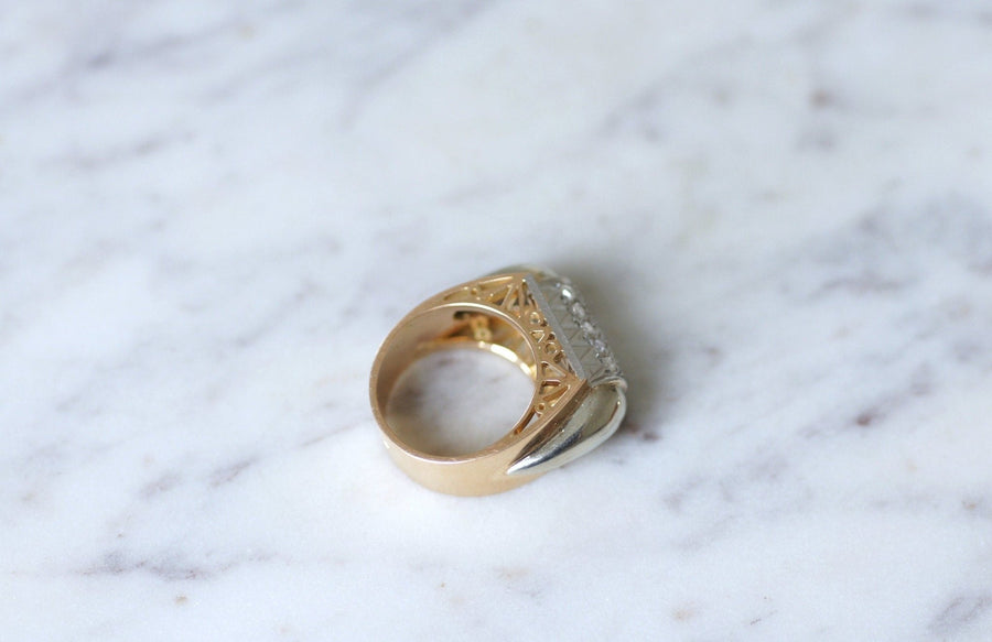 Pink gold and platinum diamond signet ring - Penelope Gallery
