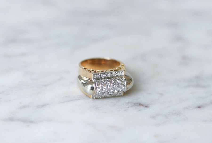 Pink gold and platinum diamond signet ring - Penelope Gallery
