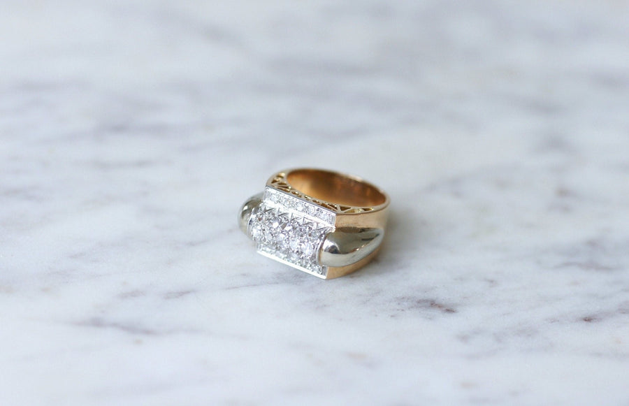 Pink gold and platinum diamond signet ring - Penelope Gallery