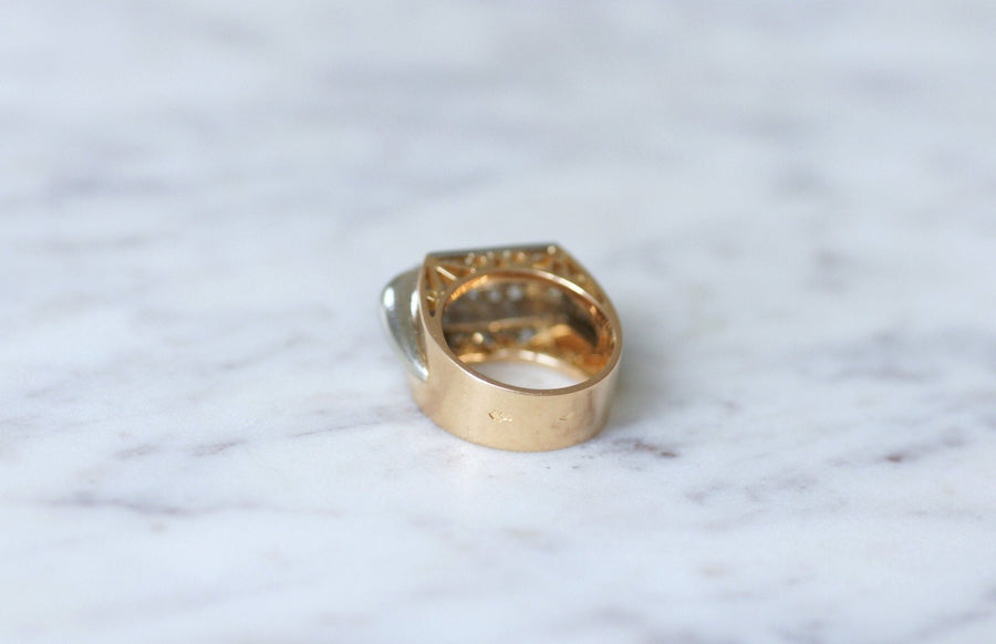 Pink gold and platinum diamond signet ring - Penelope Gallery