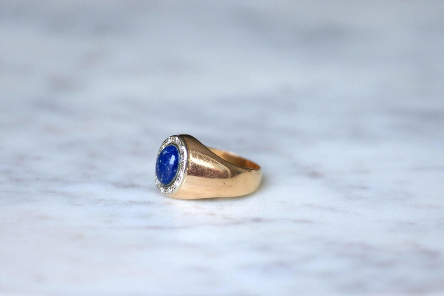 Vintage lapis lazuli and diamond signet ring - Galerie Pénélope