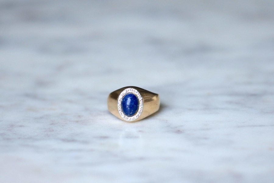Vintage lapis lazuli and diamond signet ring - Galerie Pénélope