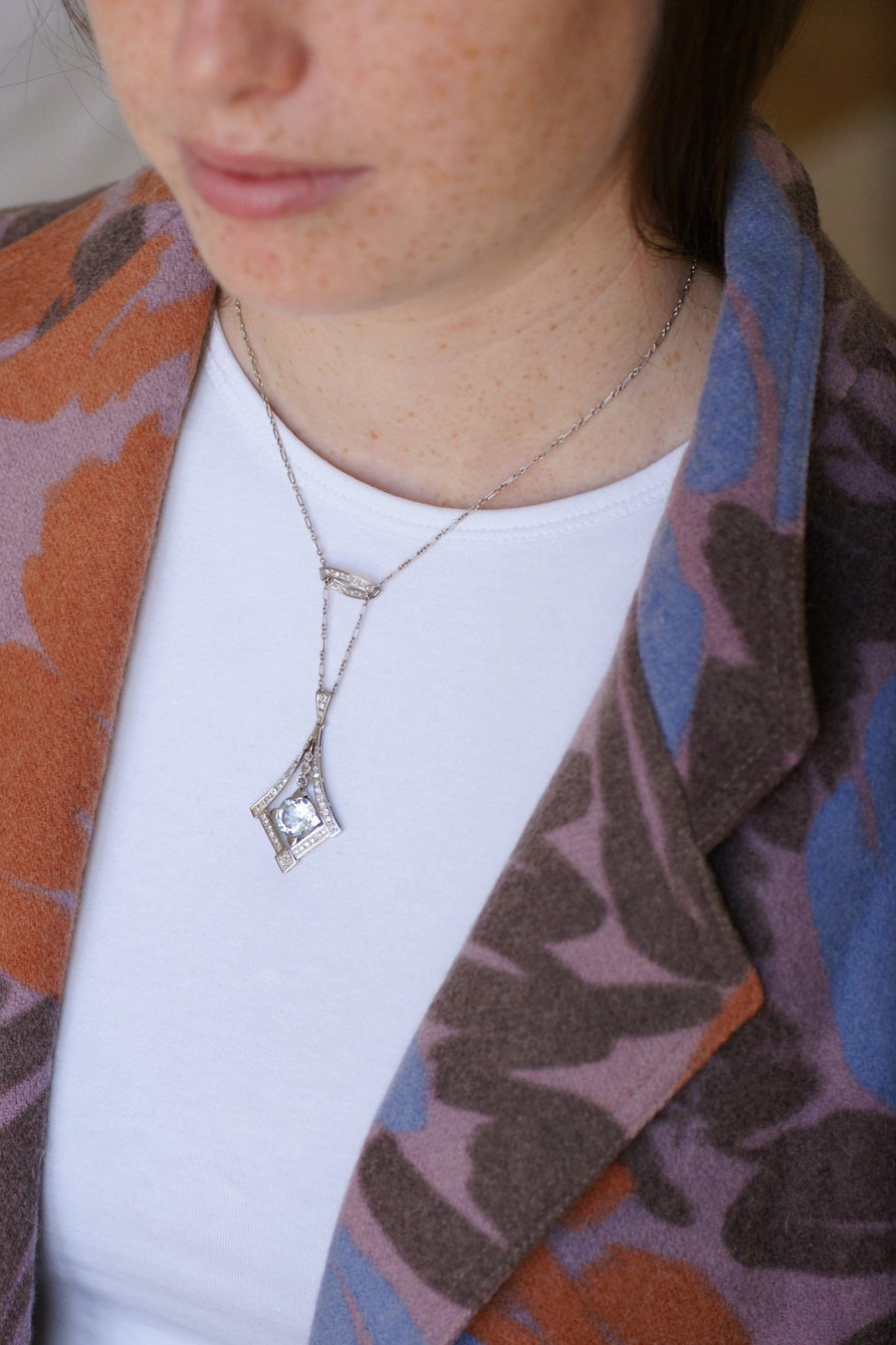 Aquamarine and diamonds Art Deco necklace - Galerie Pénélope