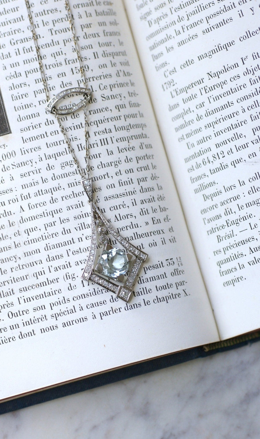 Aquamarine and diamonds Art Deco necklace - Galerie Pénélope