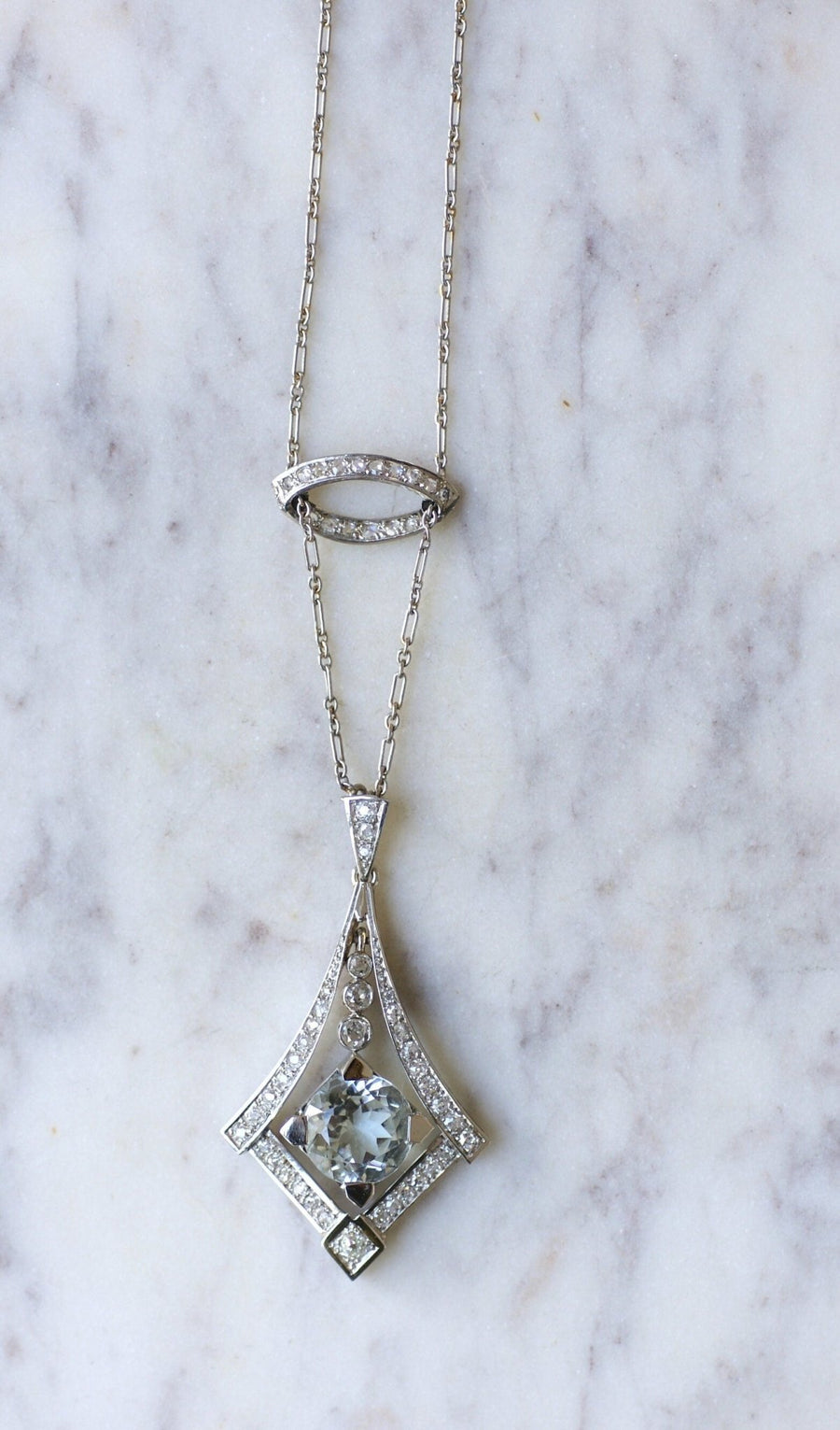 Aquamarine and diamonds Art Deco necklace - Galerie Pénélope