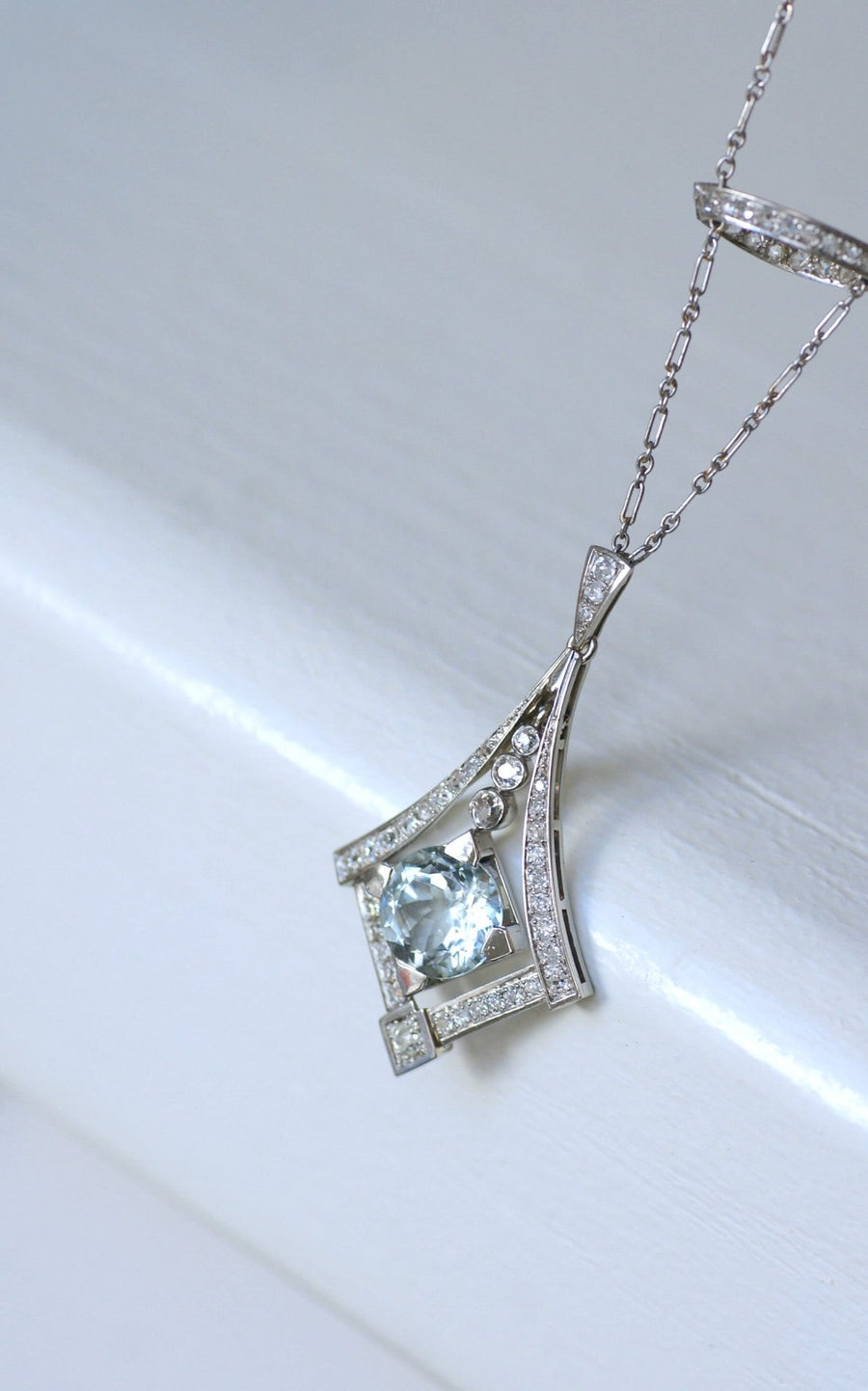 Aquamarine and diamonds Art Deco necklace - Galerie Pénélope