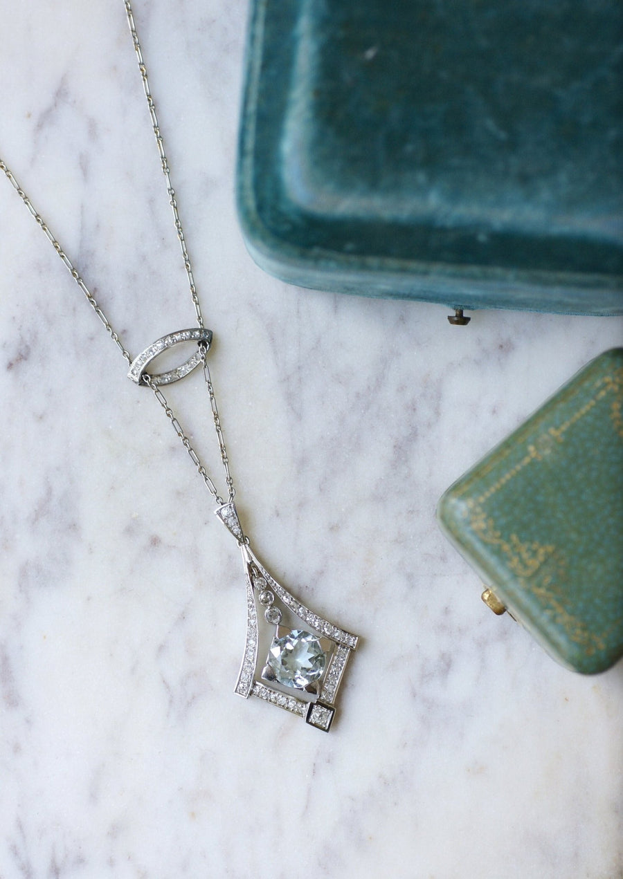 Aquamarine and diamonds Art Deco necklace - Galerie Pénélope
