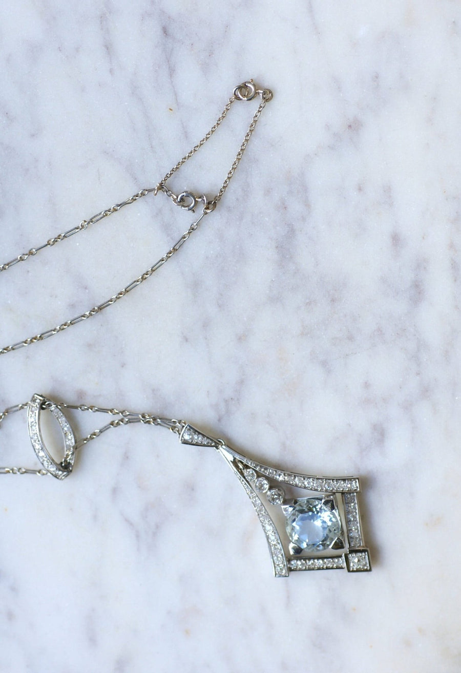 Aquamarine and diamonds Art Deco necklace - Galerie Pénélope