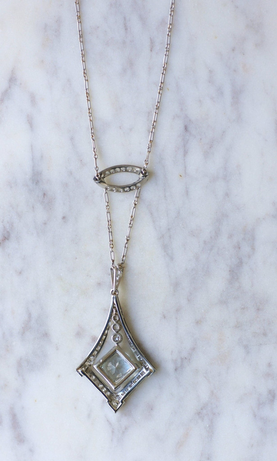 Aquamarine and diamonds Art Deco necklace - Galerie Pénélope
