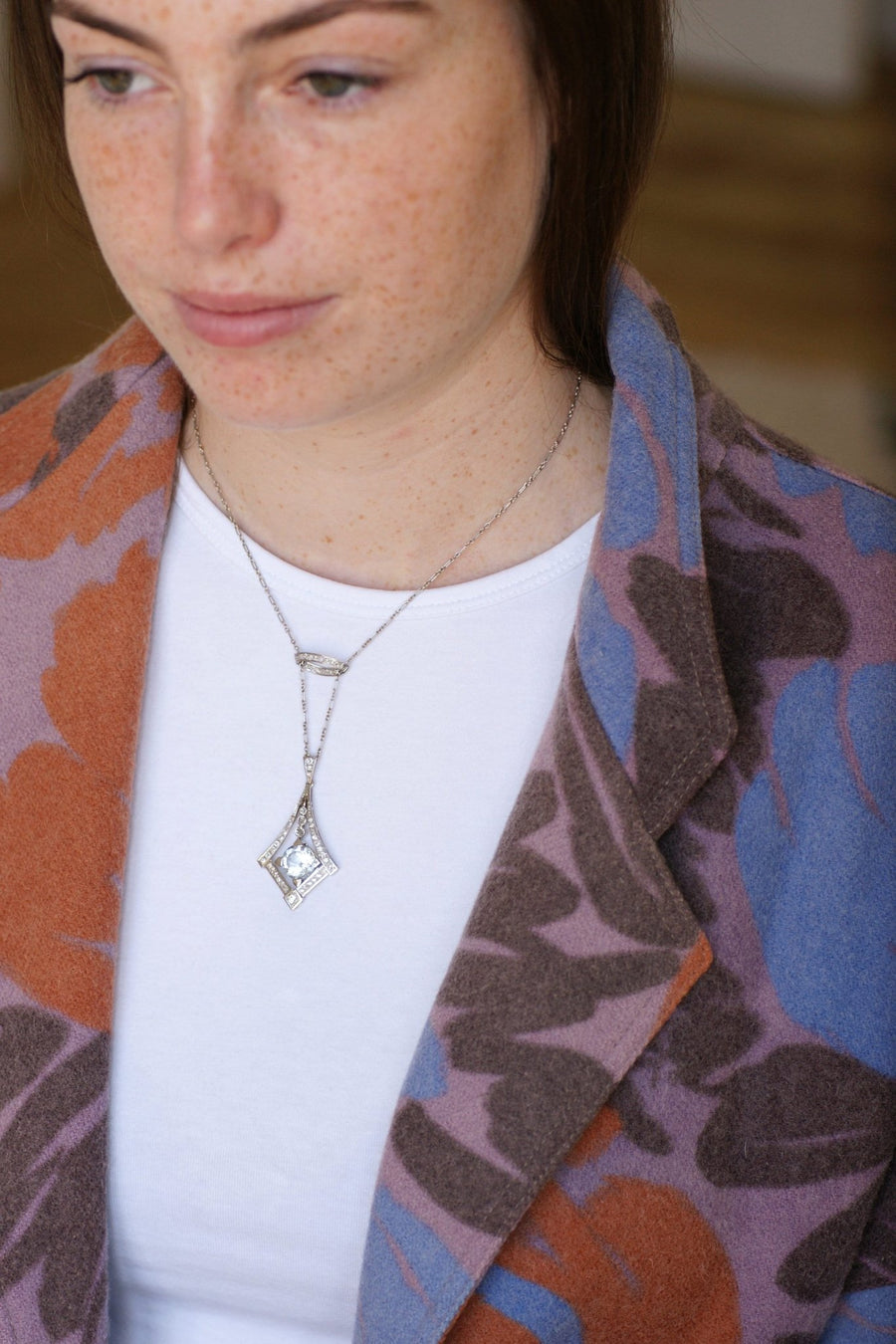 Aquamarine and diamonds Art Deco necklace - Galerie Pénélope
