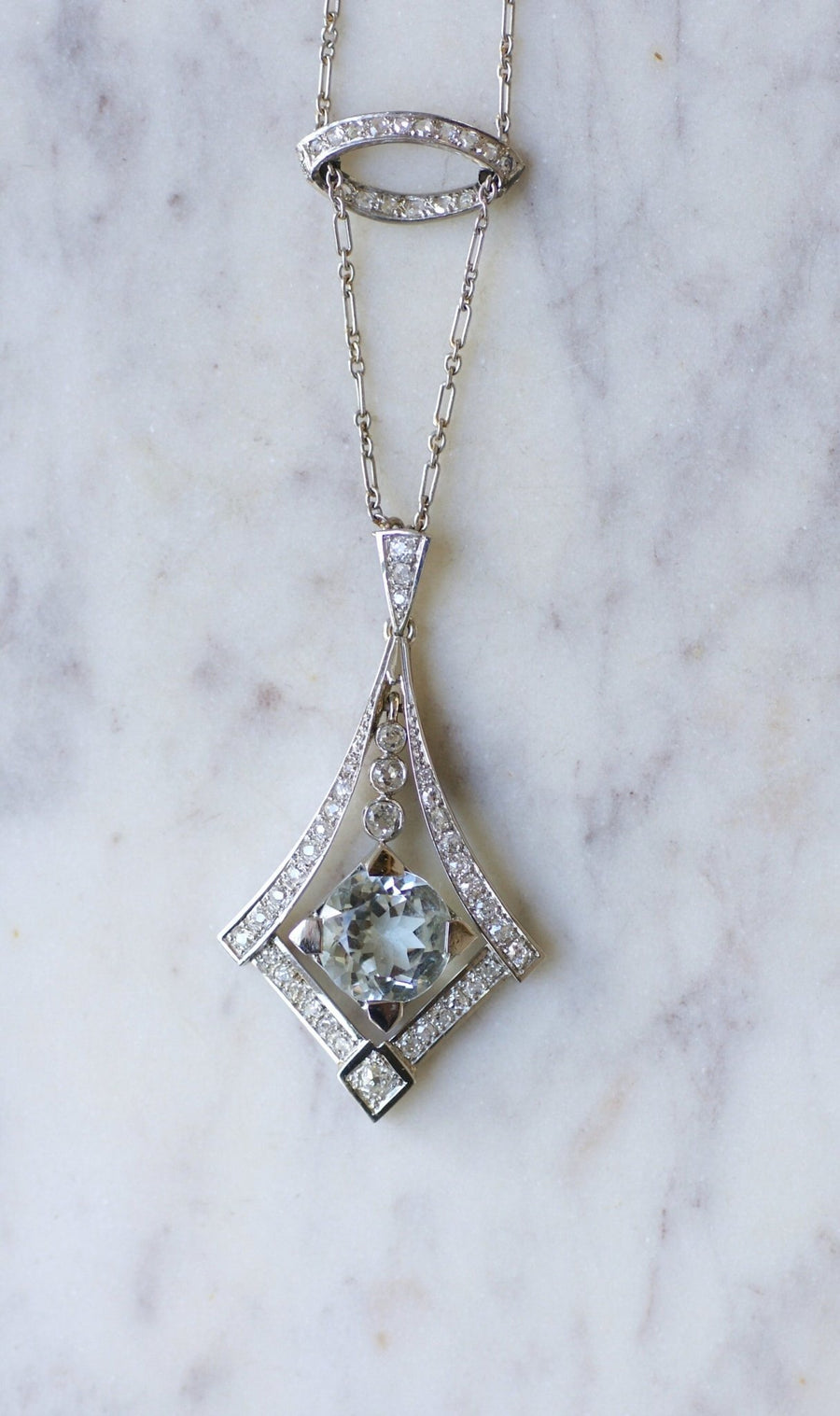 Aquamarine and diamonds Art Deco necklace - Galerie Pénélope