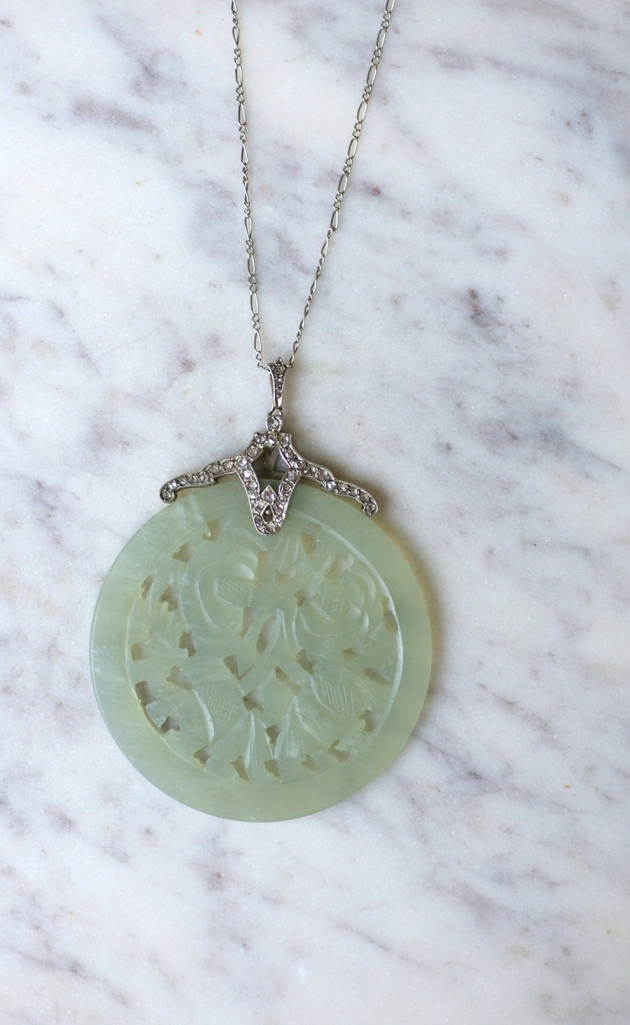 Art Deco diamond and jade necklace - Galerie Pénélope
