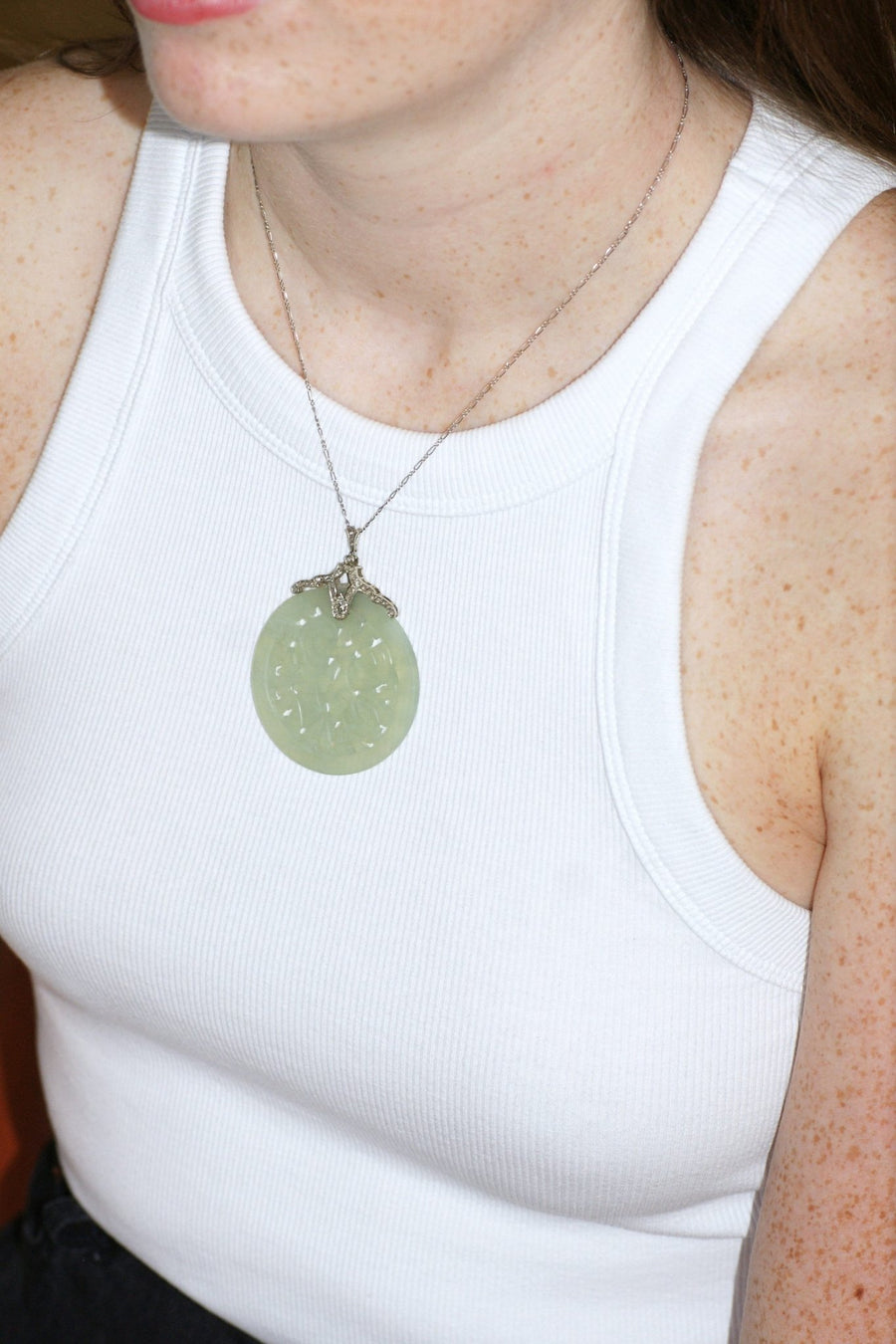 Art Deco diamond and jade necklace - Galerie Pénélope