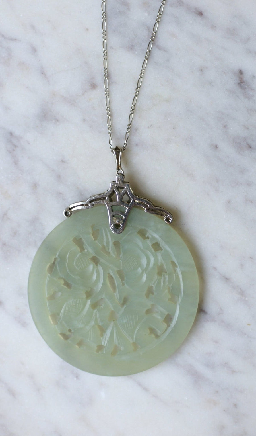 Art Deco diamond and jade necklace - Galerie Pénélope