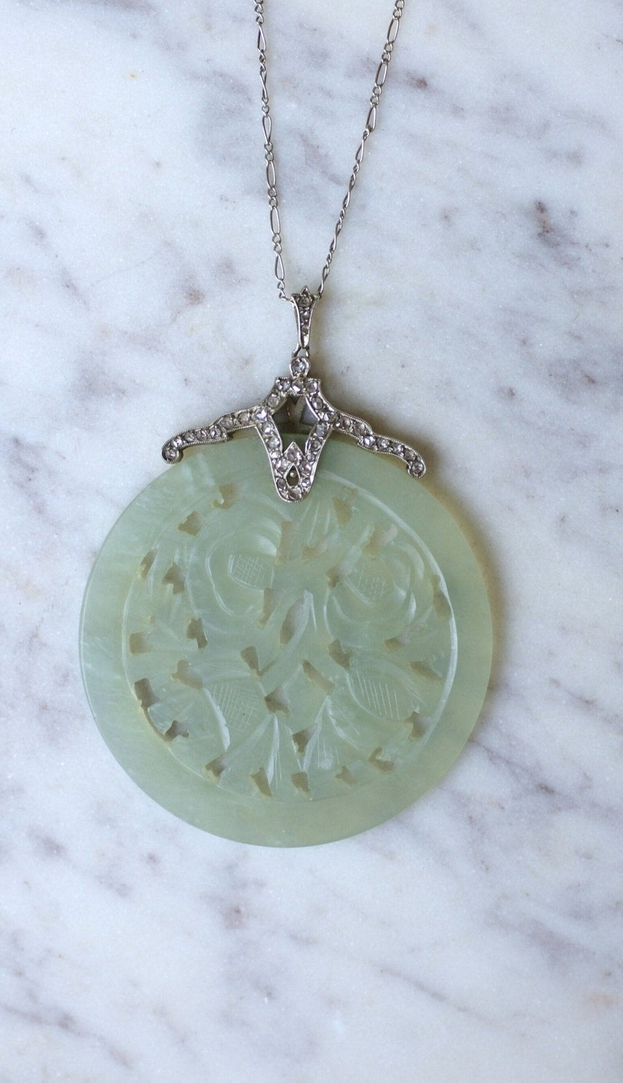 Art Deco diamond and jade necklace - Galerie Pénélope