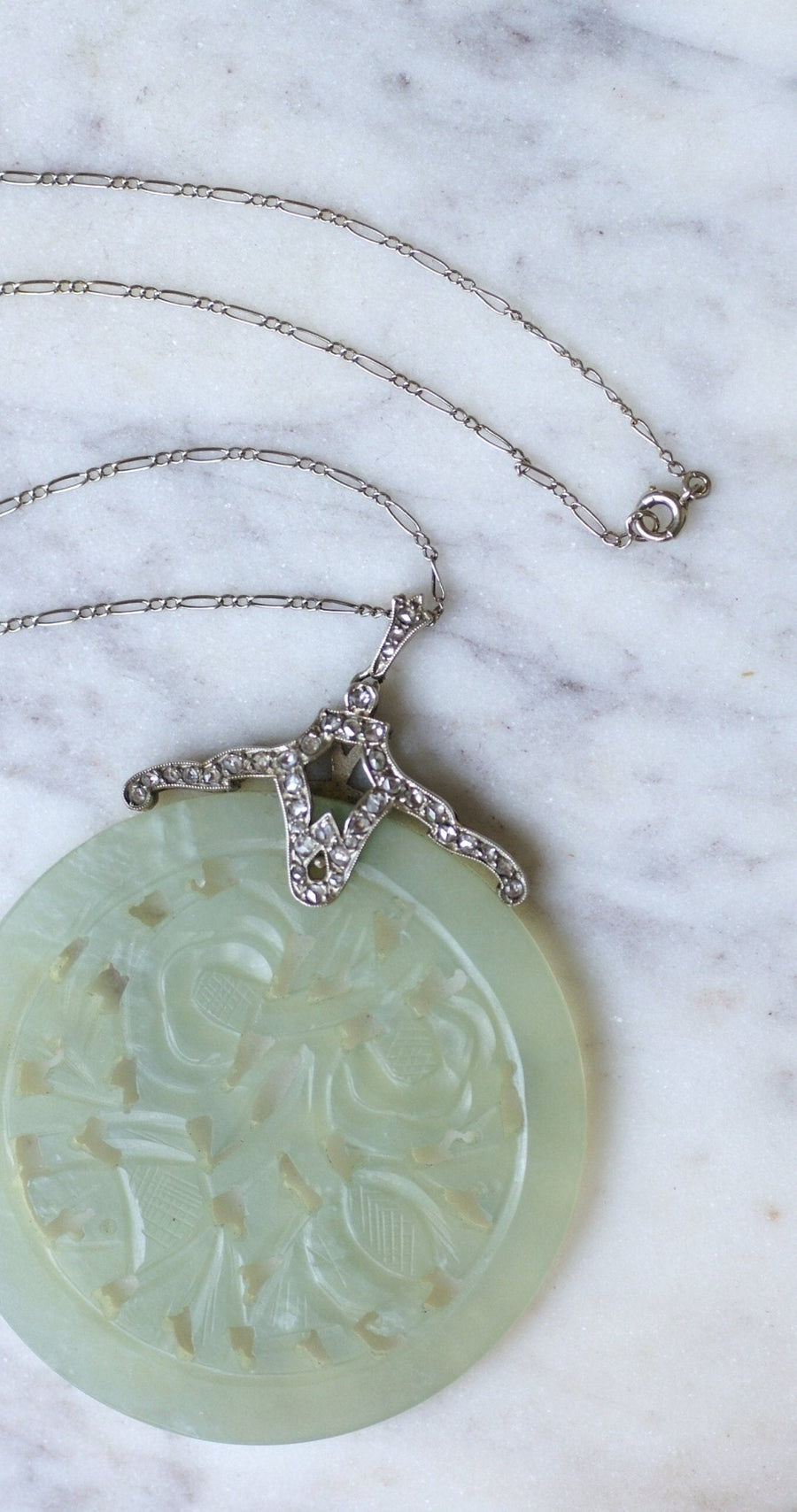 Art Deco diamond and jade necklace - Galerie Pénélope
