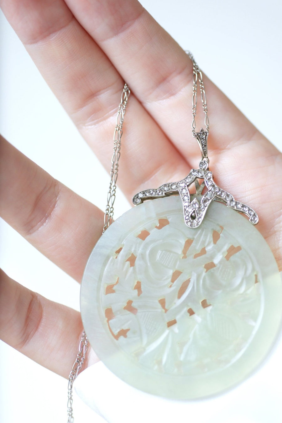 Art Deco diamond and jade necklace - Galerie Pénélope