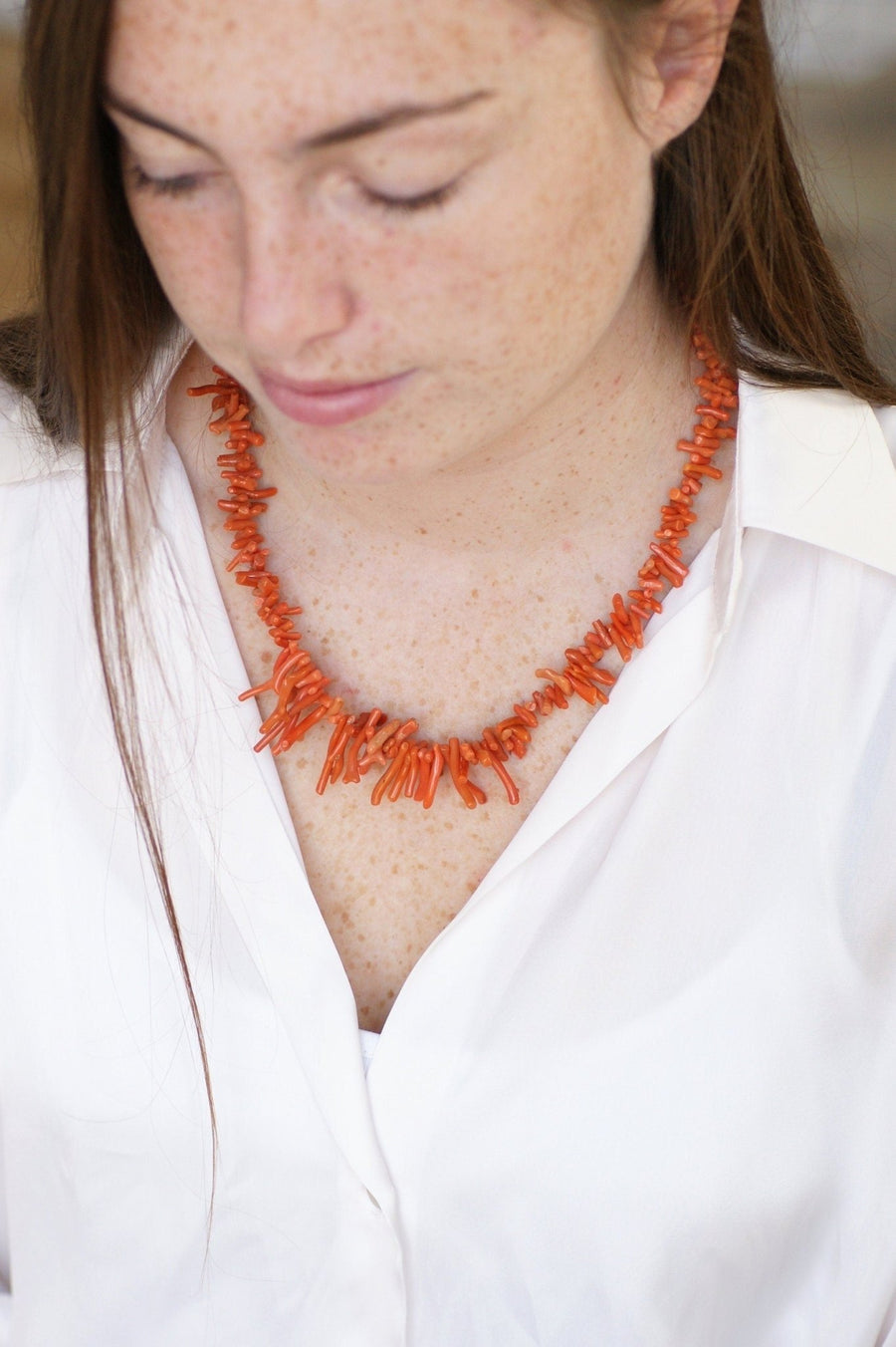 Coral branch necklace with rose gold clasp - Penelope Gallery
