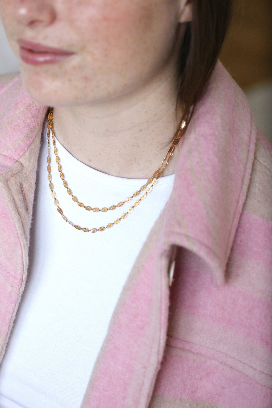 Double gold chain necklace with enamel clasp - Galerie Pénélope