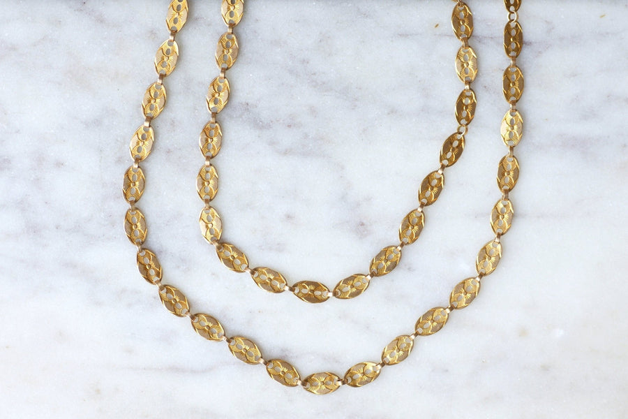 Double gold chain necklace with enamel clasp - Galerie Pénélope