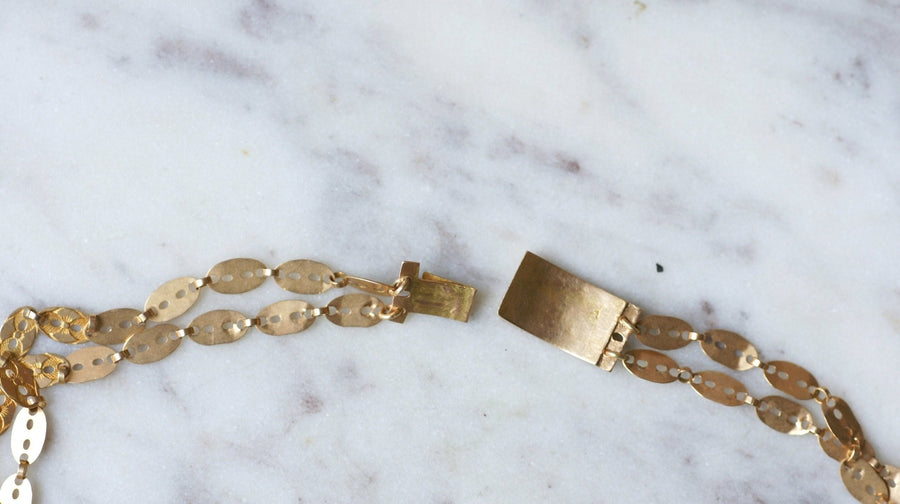 Double gold chain necklace with enamel clasp - Galerie Pénélope