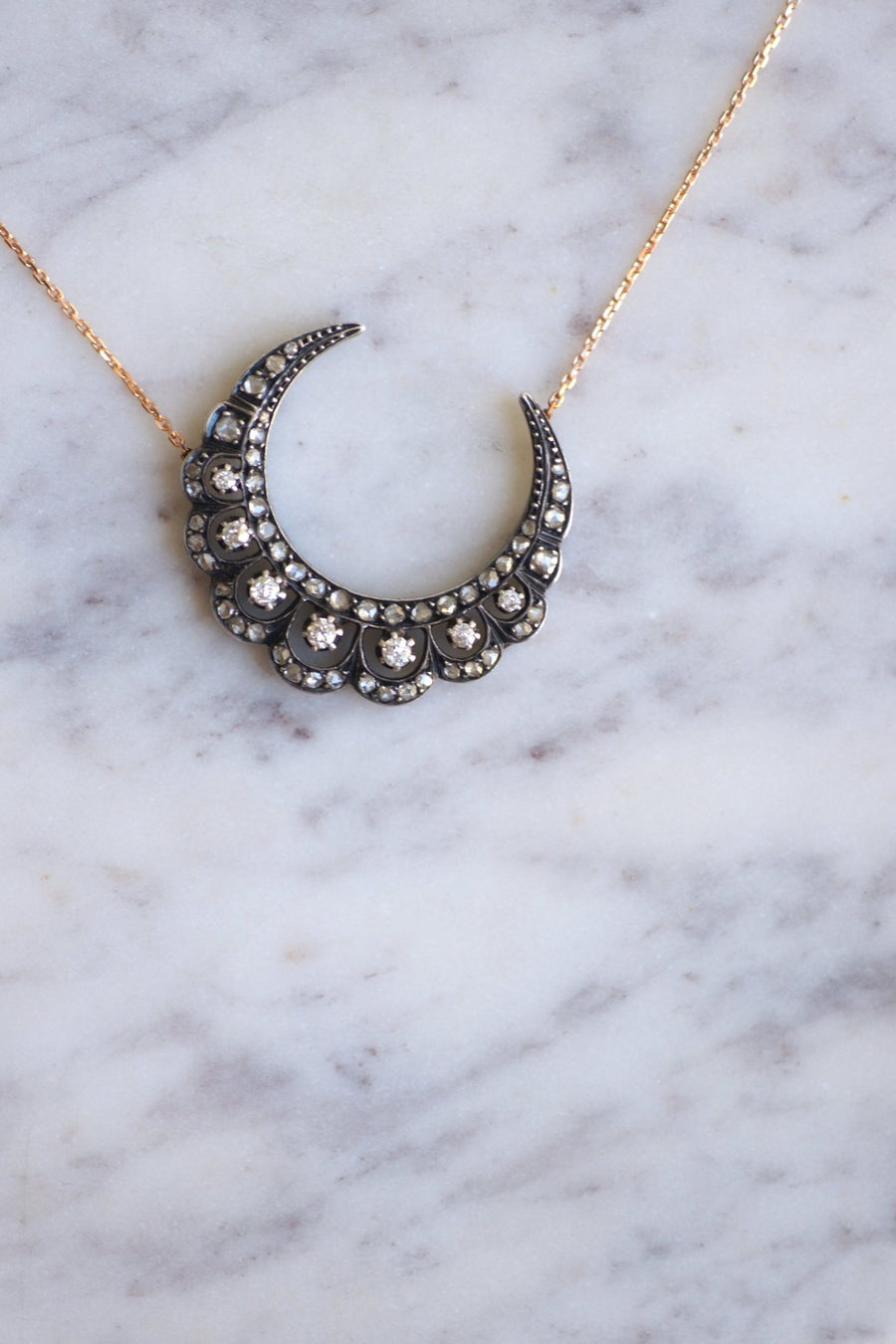 Gold and diamond crescent moon necklace - Penelope Gallery