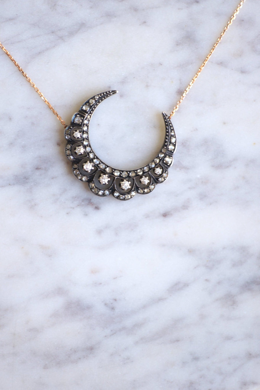 Gold and diamond crescent moon necklace - Penelope Gallery