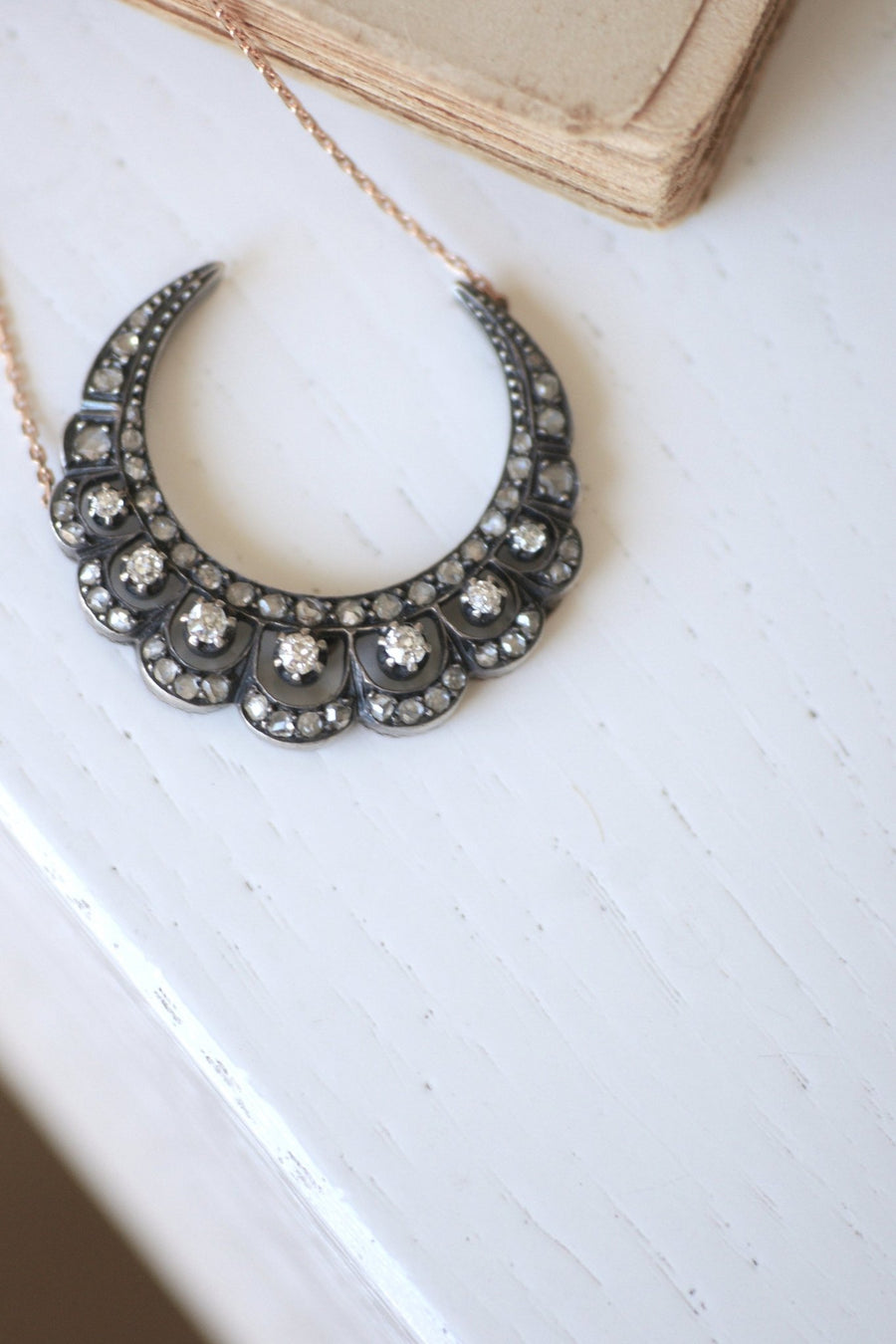 Gold and diamond crescent moon necklace - Penelope Gallery