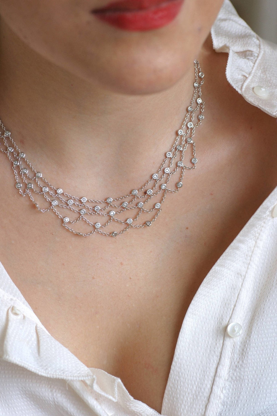 White gold and diamond drapery necklace - Galerie Pénélope