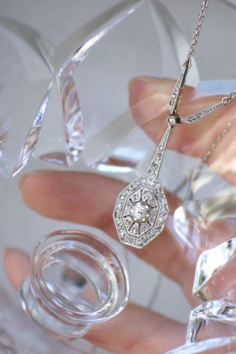 Art Deco diamond drop necklace - Penelope Gallery