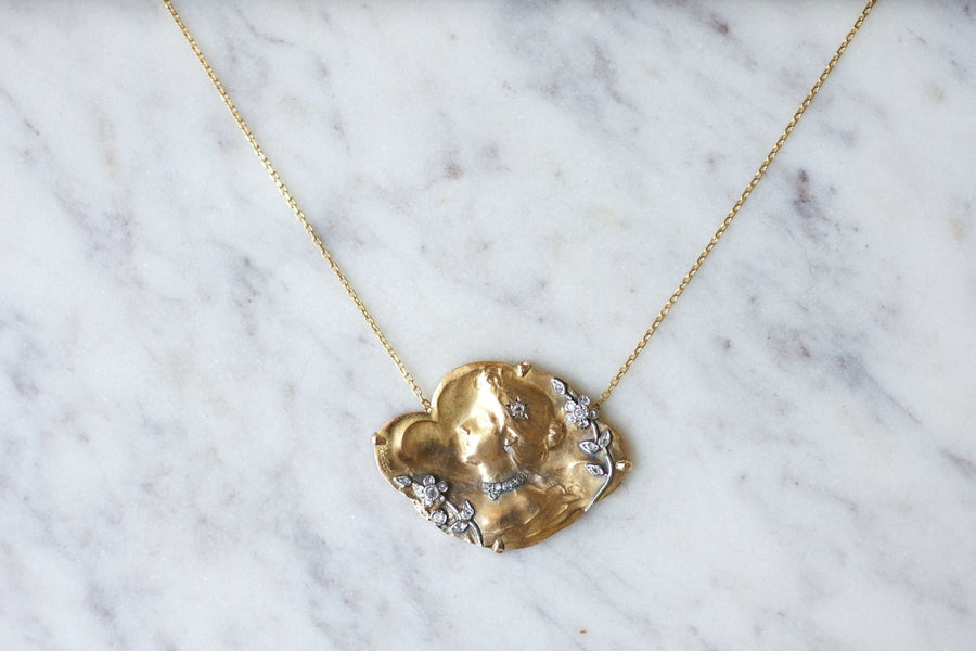 Antique Art Nouveau gold and diamond medal necklace - Penelope Gallery
