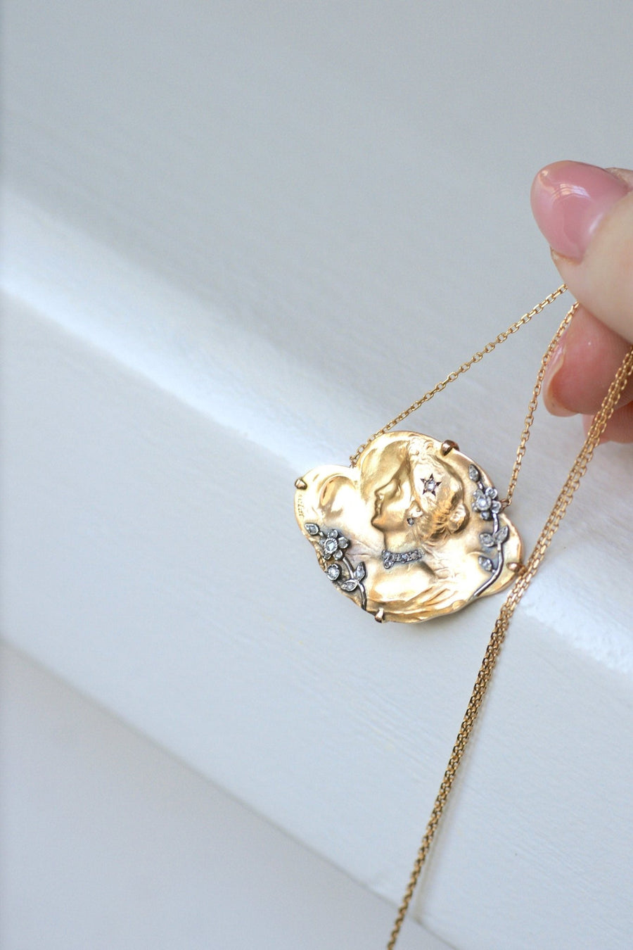 Antique Art Nouveau gold and diamond medal necklace - Penelope Gallery