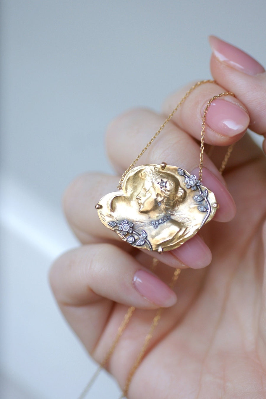 Antique Art Nouveau gold and diamond medal necklace - Penelope Gallery