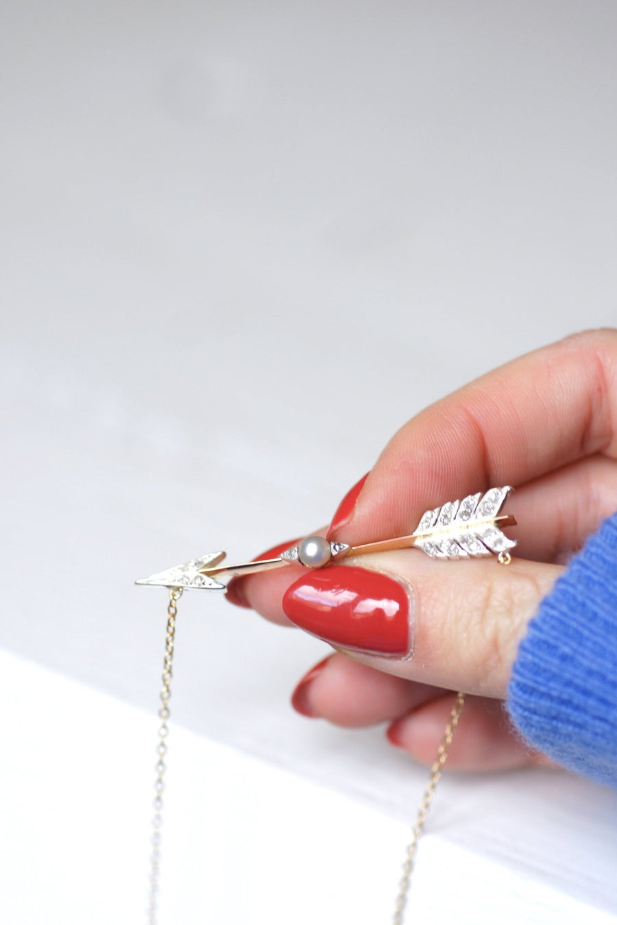 Antique diamond and pearl arrow pendant necklace - Penelope Gallery