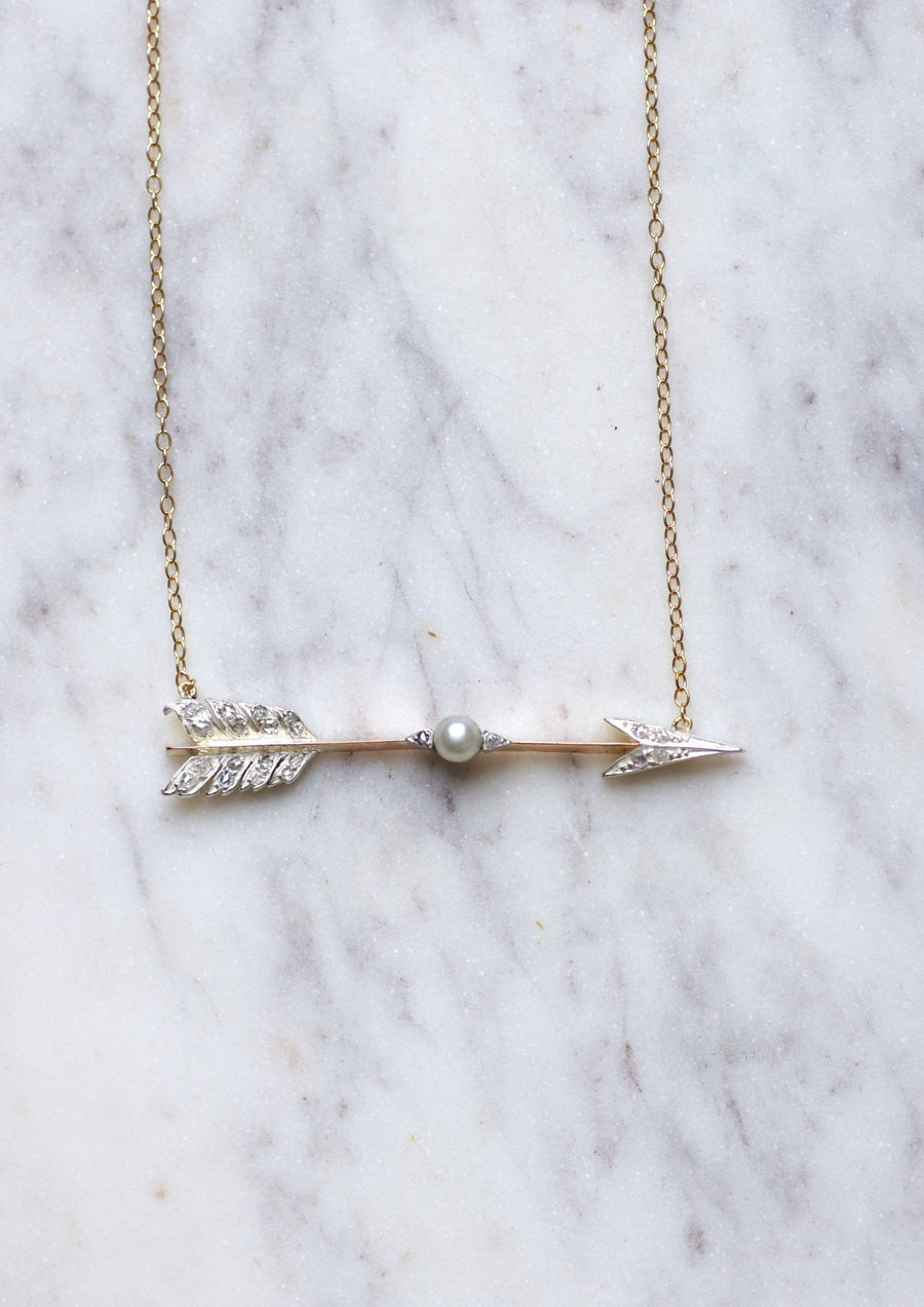 Antique diamond and pearl arrow pendant necklace - Penelope Gallery