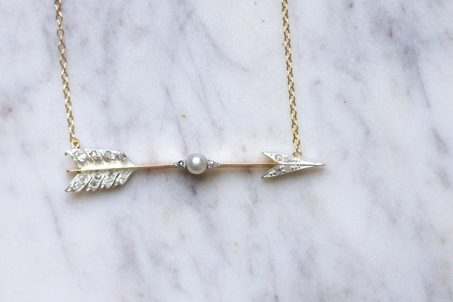 Antique diamond and pearl arrow pendant necklace - Penelope Gallery