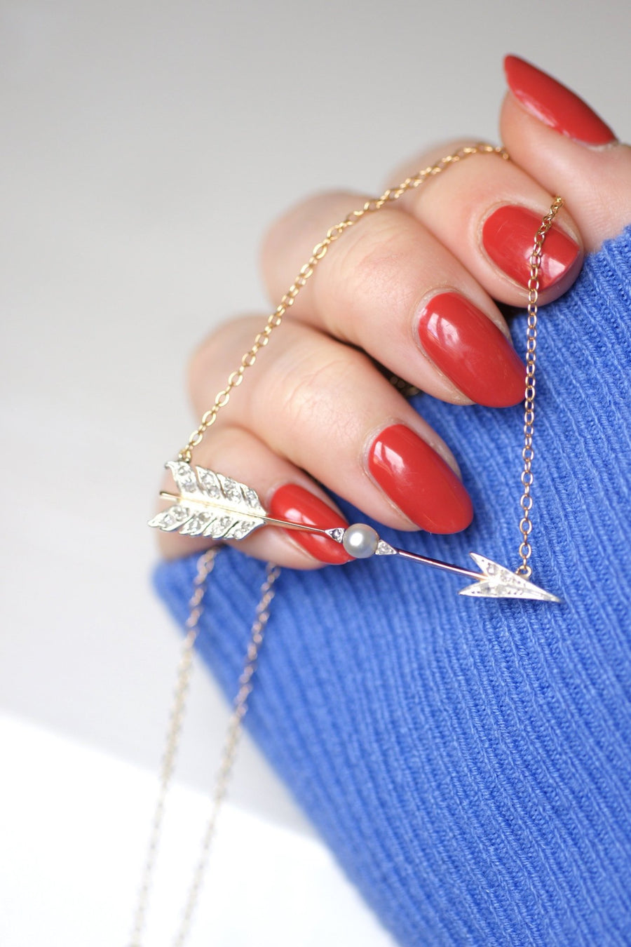 Antique diamond and pearl arrow pendant necklace - Penelope Gallery