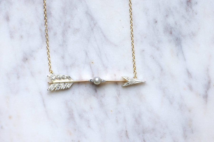 Antique diamond and pearl arrow pendant necklace - Penelope Gallery