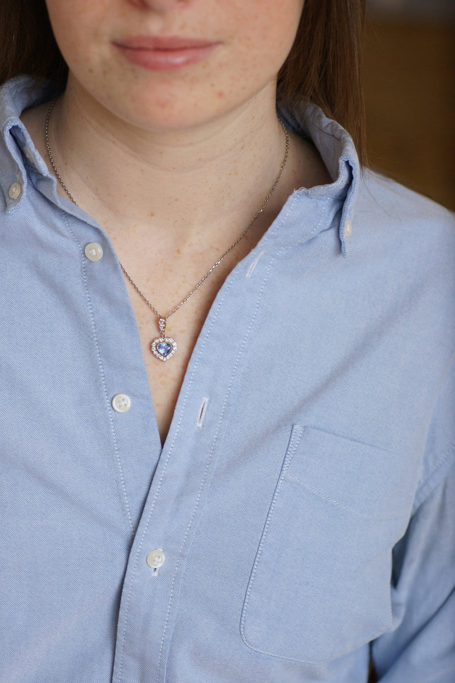 Ceylon sapphire and diamond heart pendant necklace - Galerie Pénélope